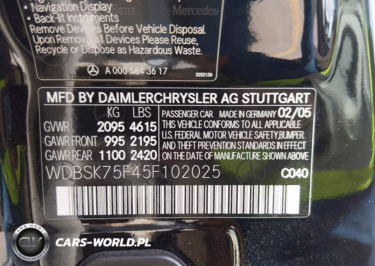 2005 Mercedes-Benz Sl 500 VIN:WDBSK75F45F102025 - 9