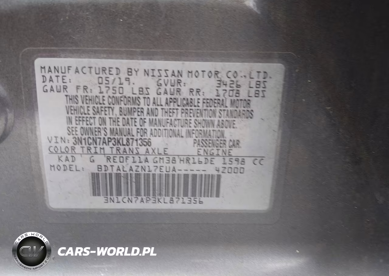 2019 Nissan Versa 1.6 S+ VIN:3N1CN7AP3KL871356 - 9