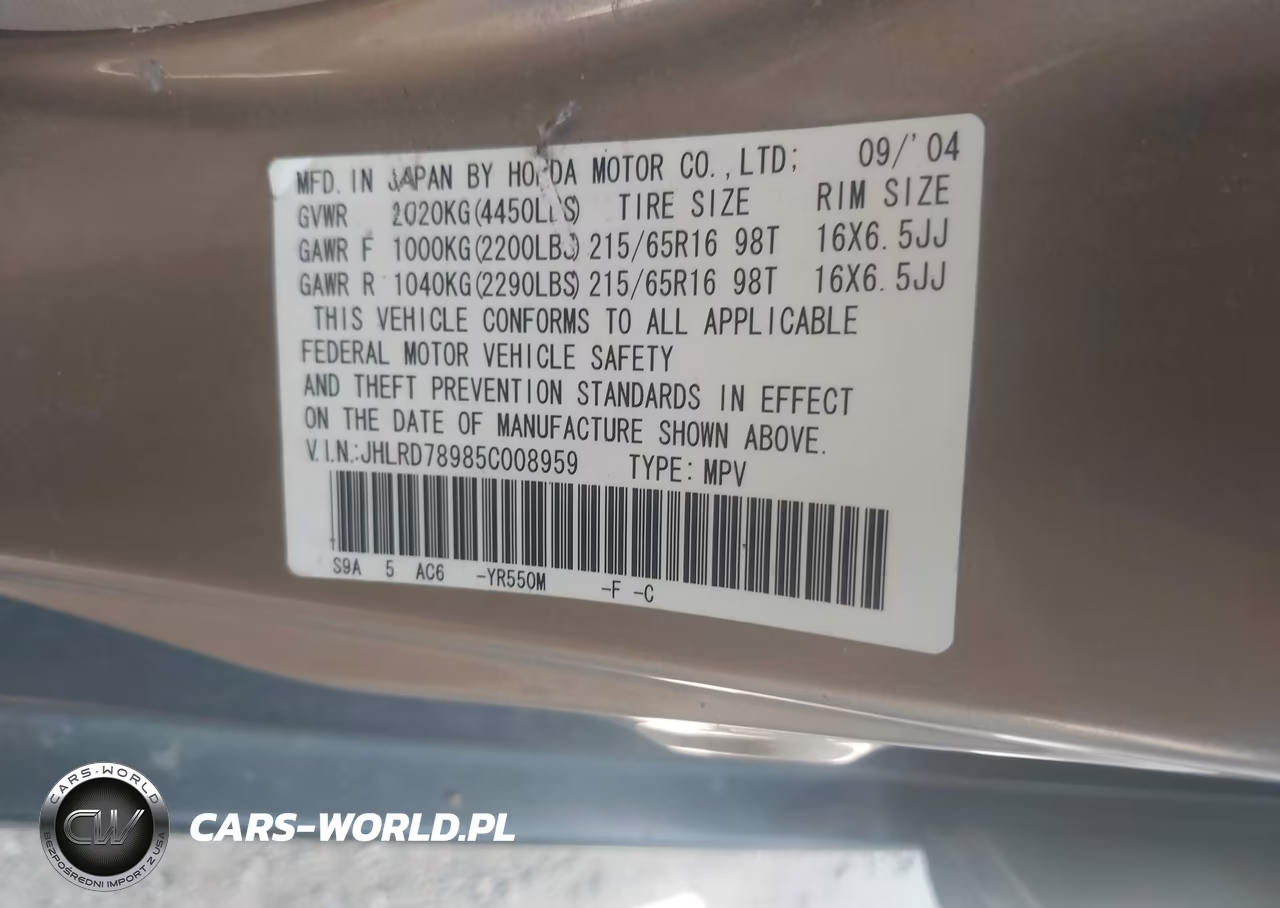 2005 Honda Cr-V Se VIN:JHLRD78985C008959 - 9