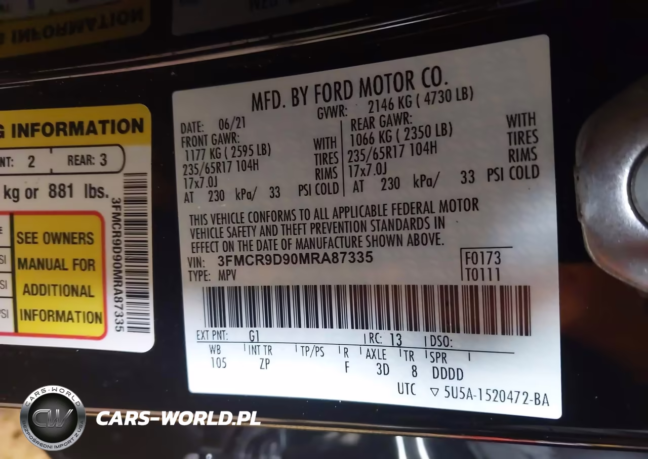 2021 Ford Bronco Sport Badlands VIN:3FMCR9D90MRA87335 - 9