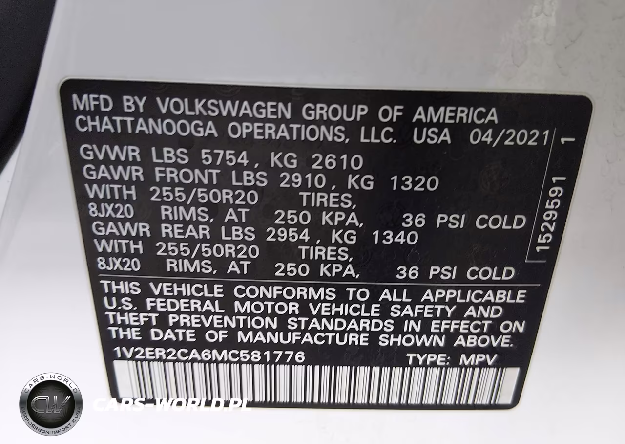 2021 Volkswagen Atlas 3.6L V6 Sel VIN:1V2ER2CA6MC581776 - 9