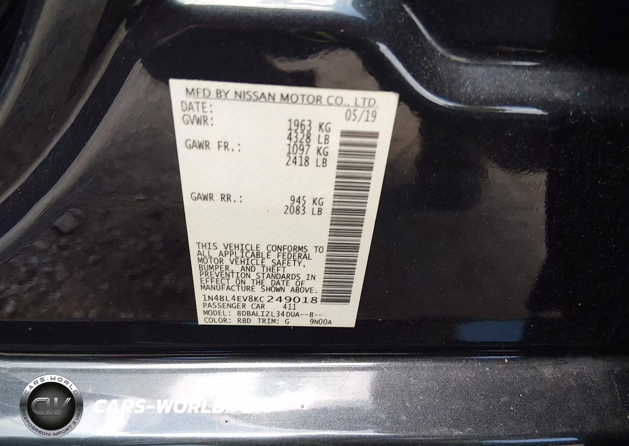 2019 Nissan Altima 2.5 Sl VIN:1N4BL4EV8KC249018 - 9