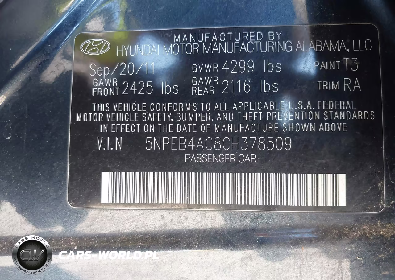 2012 Hyundai Sonata Gls VIN:5NPEB4AC8CH378509 - 9