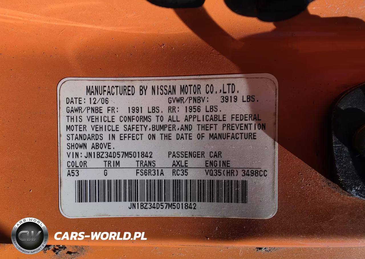 2007 Nissan 350Z Enthusiast VIN:JN1BZ34D57M501842 - 7
