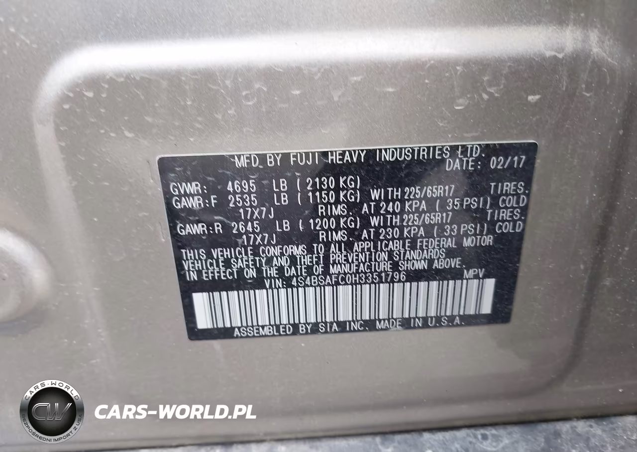 2017 Subaru Outback 2.5I Premium VIN:4S4BSAFC0H3351796 - 9