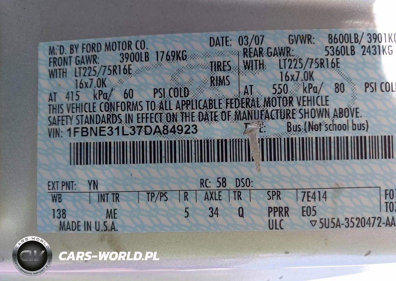 2007 Ford E-350 Super Duty Xl-Xlt VIN:1FBNE31L37DA84923 - 9