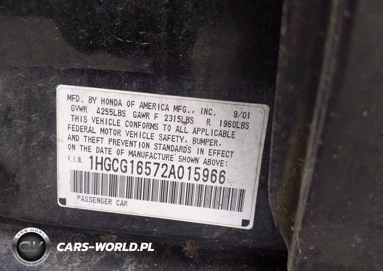 2002 Honda Accord 3.0 Ex VIN:1HGCG16572A015966 - 9