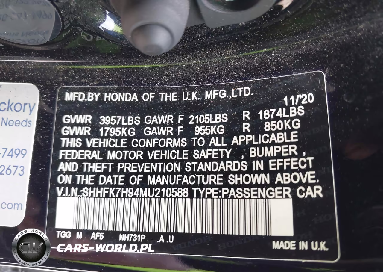 2021 Honda Civic Sport Touring VIN:SHHFK7H94MU210588 - 9