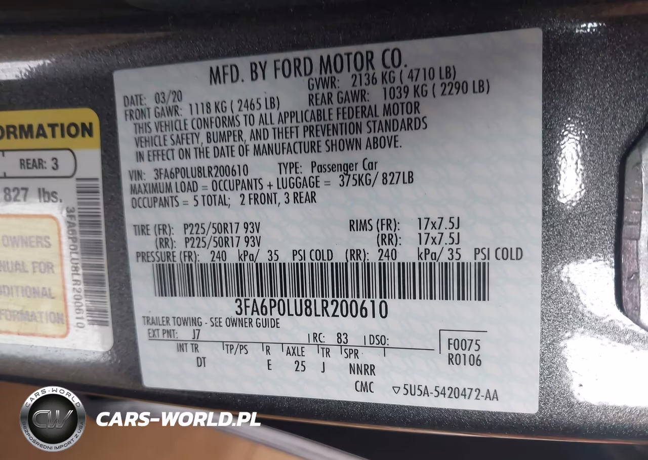 2020 Ford Fusion Hybrid Se VIN:3FA6P0LU8LR200610 - 9