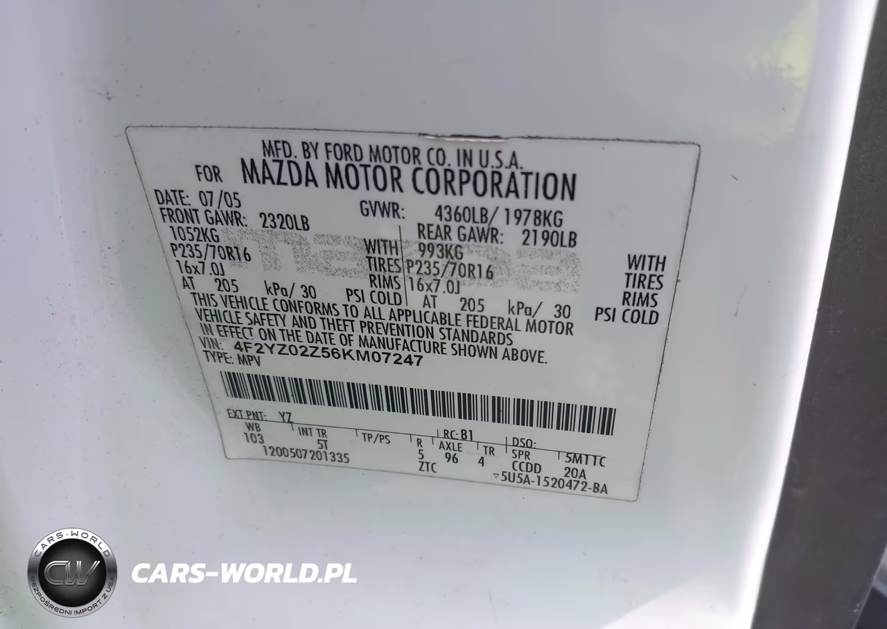2006 Mazda Tribute I VIN:4F2YZ02Z56KM07247 - 9