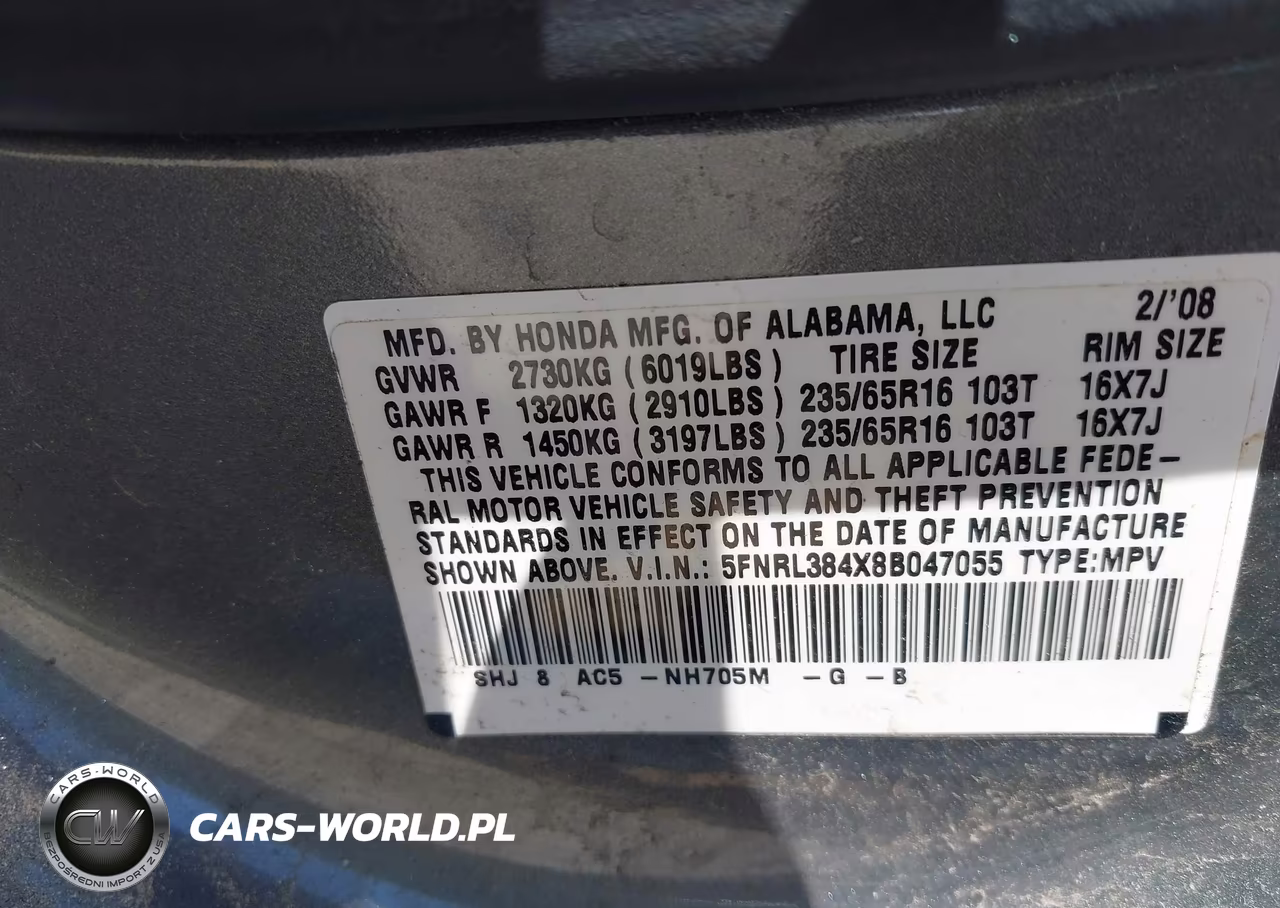 2008 Honda Odyssey Ex VIN:5FNRL384X8B047055 - 9