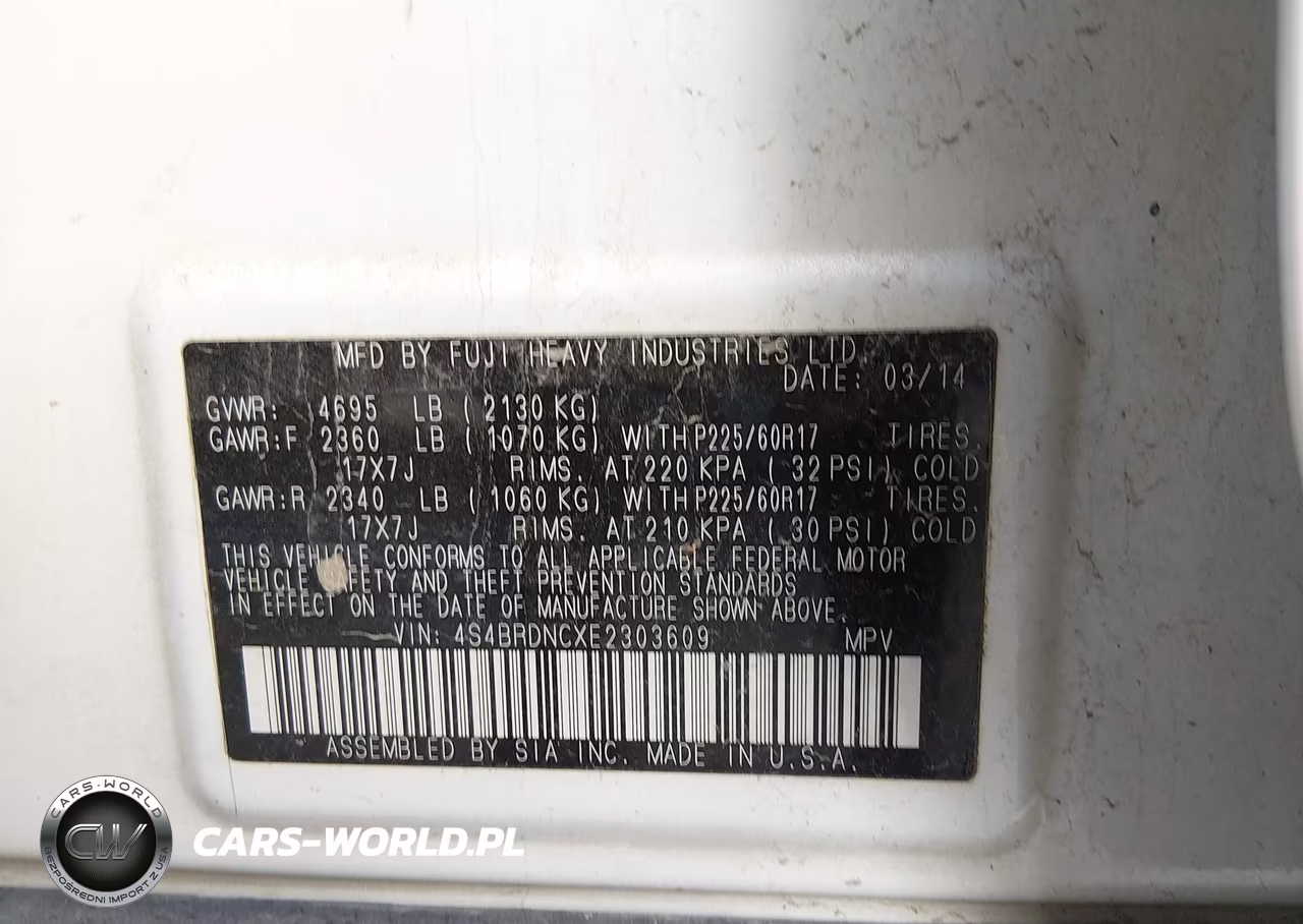2014 Subaru Outback 3.6R Limited VIN:4S4BRDNCXE2303609 - 9