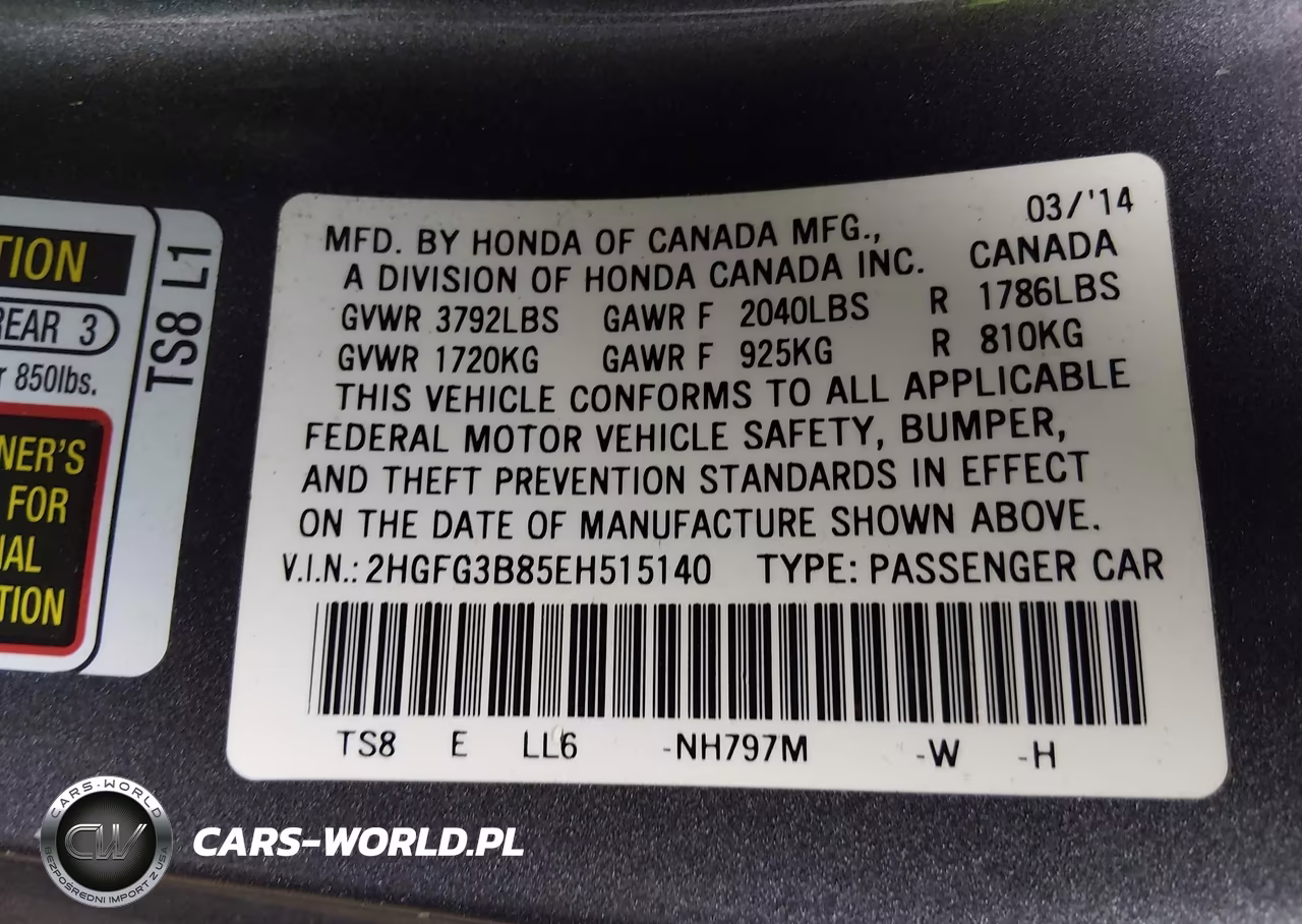2014 Honda Civic Ex VIN:2HGFG3B85EH515140 - 9