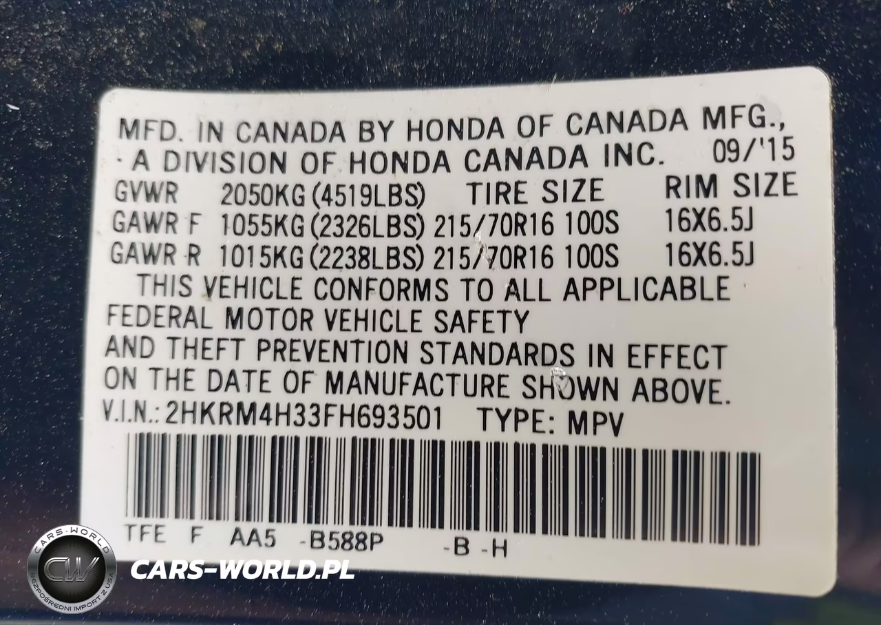 2015 Honda Cr-V Lx VIN:2HKRM4H33FH693501 - 9
