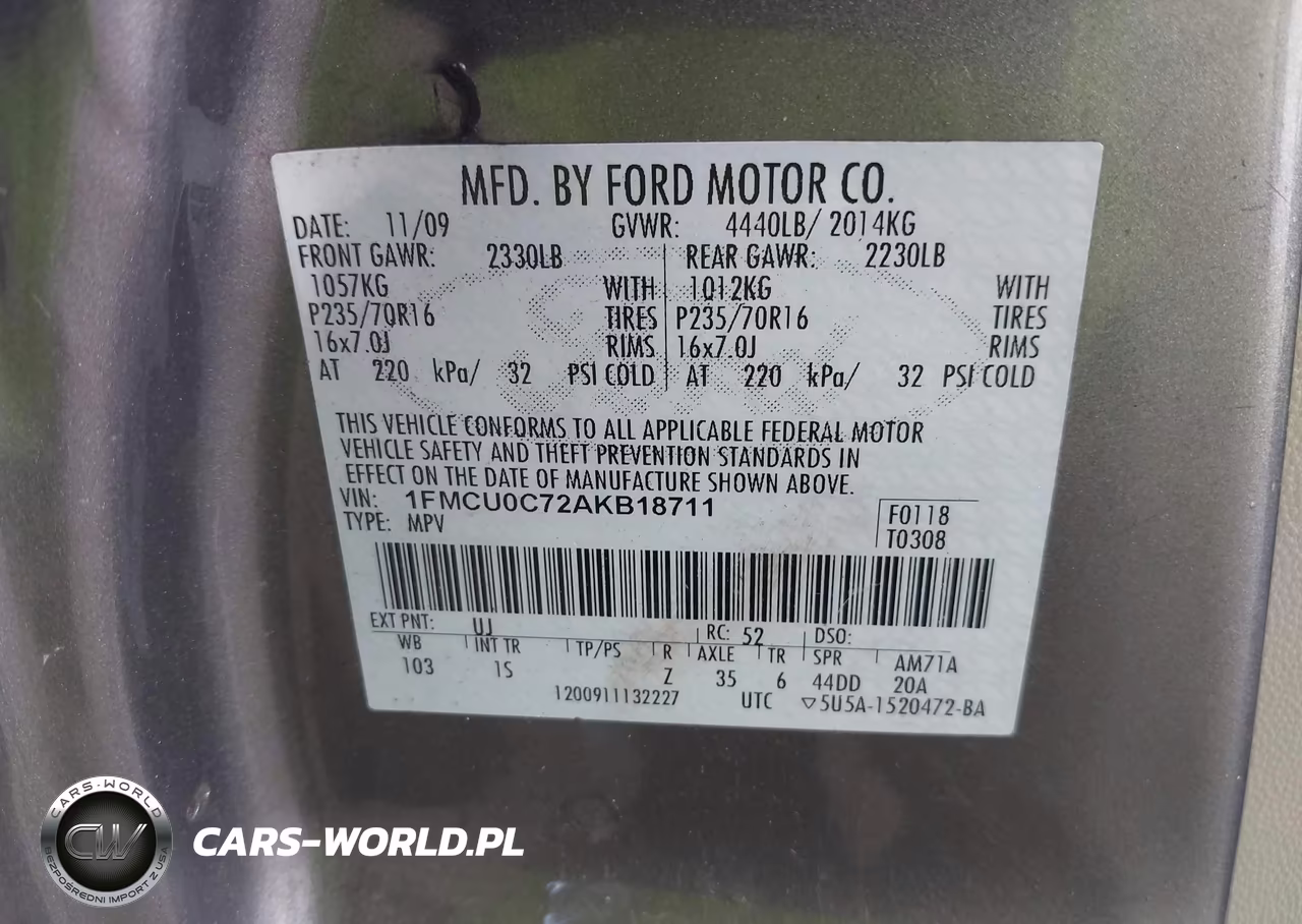 2010 Ford Escape Xls VIN:1FMCU0C72AKB18711 - 9