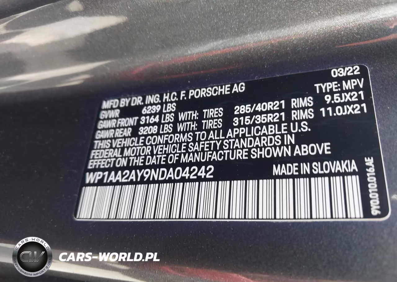 2022 Porsche Cayenne Platinum Edition VIN:WP1AA2AY9NDA04242 - 9