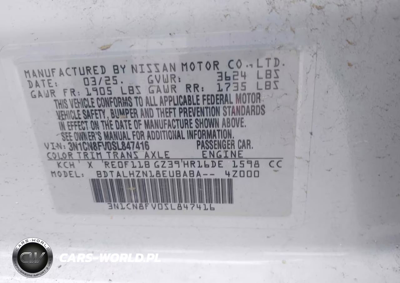 2025 Nissan Versa 1.6 Sr VIN:3N1CN8FV0SL847416 - 9