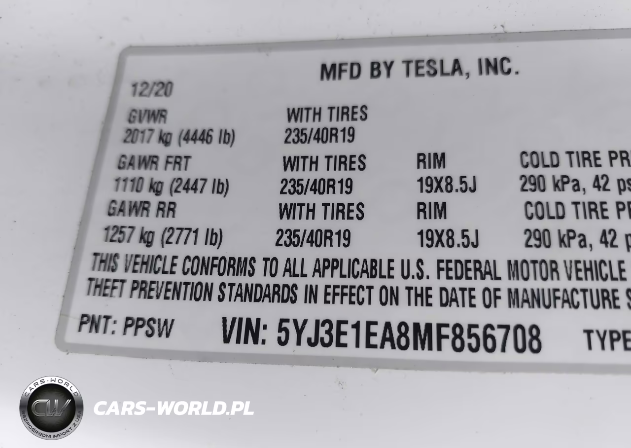 2021 Tesla Model 3 Standard Range Plus Rear-Wheel Drive VIN:5YJ3E1EA8MF856708 - 9