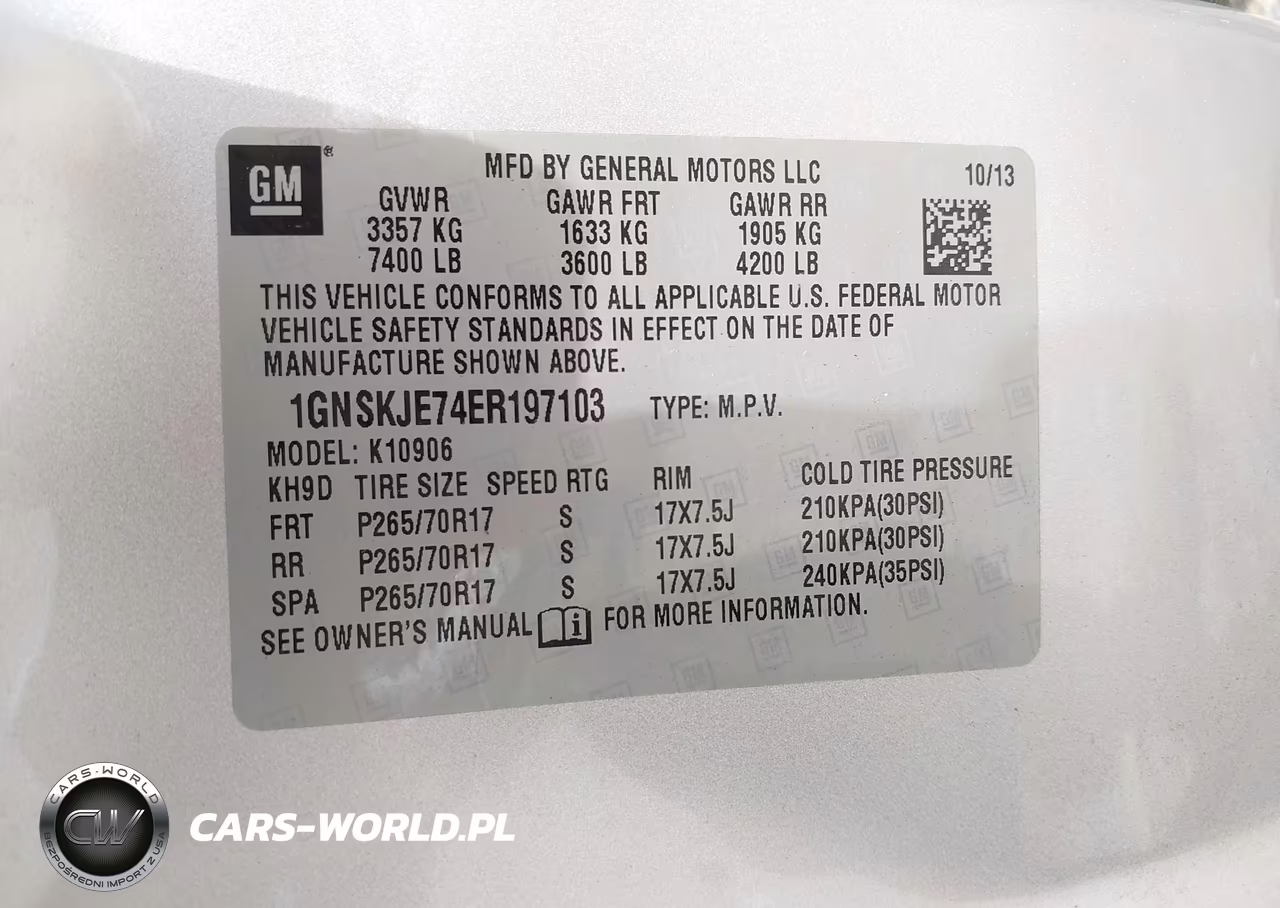 2014 Chevrolet Suburban Lt VIN:1GNSKJE74ER197103 - 9