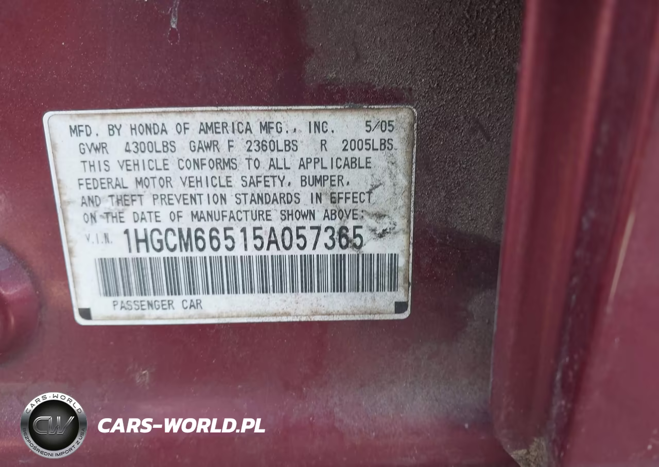 2005 Honda Accord 3.0 Ex VIN:1HGCM66515A057365 - 9