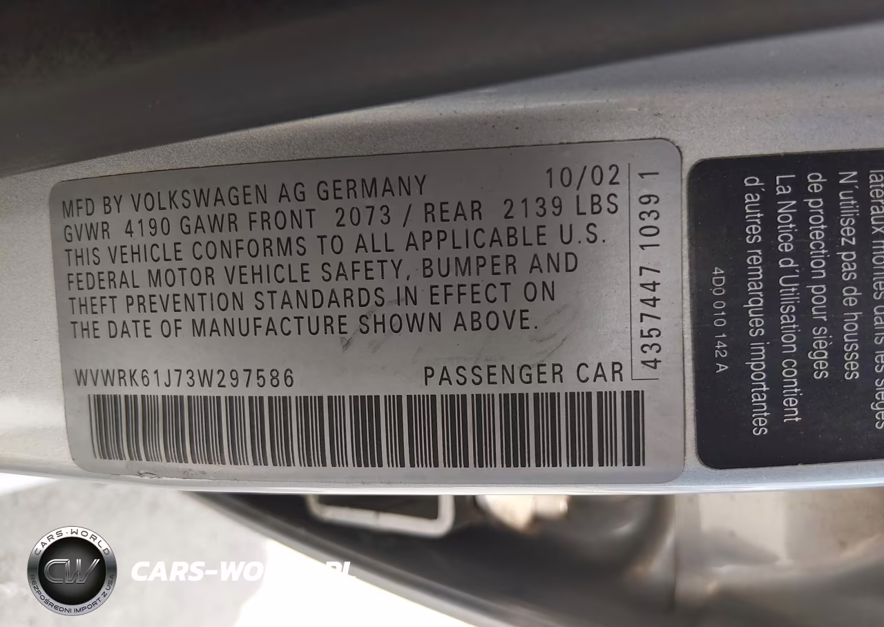 2003 Volkswagen Jetta Gl VIN:WVWRK61J73W297586 - 9