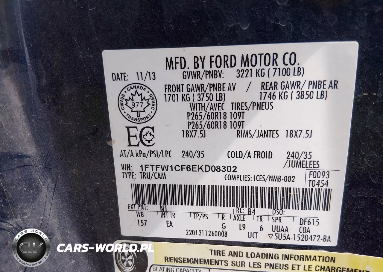 2014 Ford F-150 Lariat VIN:1FTFW1CF6EKD08302 - 9