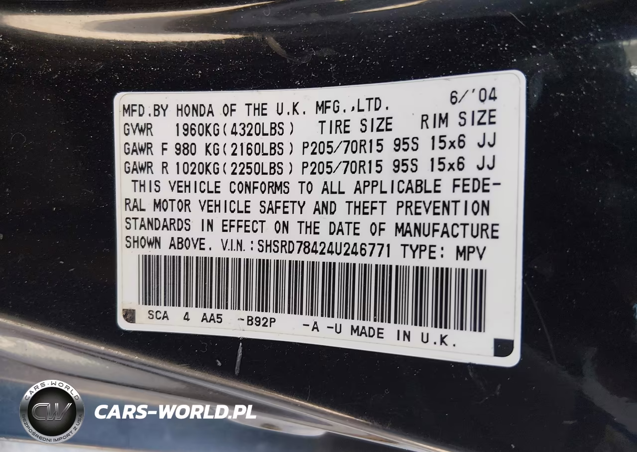 2004 Honda Cr-V Lx VIN:SHSRD78424U246771 - 9