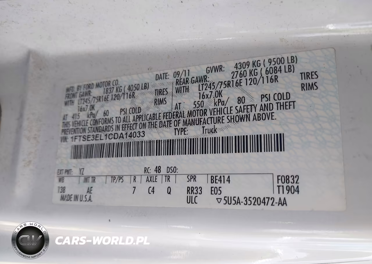 2012 Ford E-350 Super Duty Commercial VIN:1FTSE3EL1CDA14033 - 9