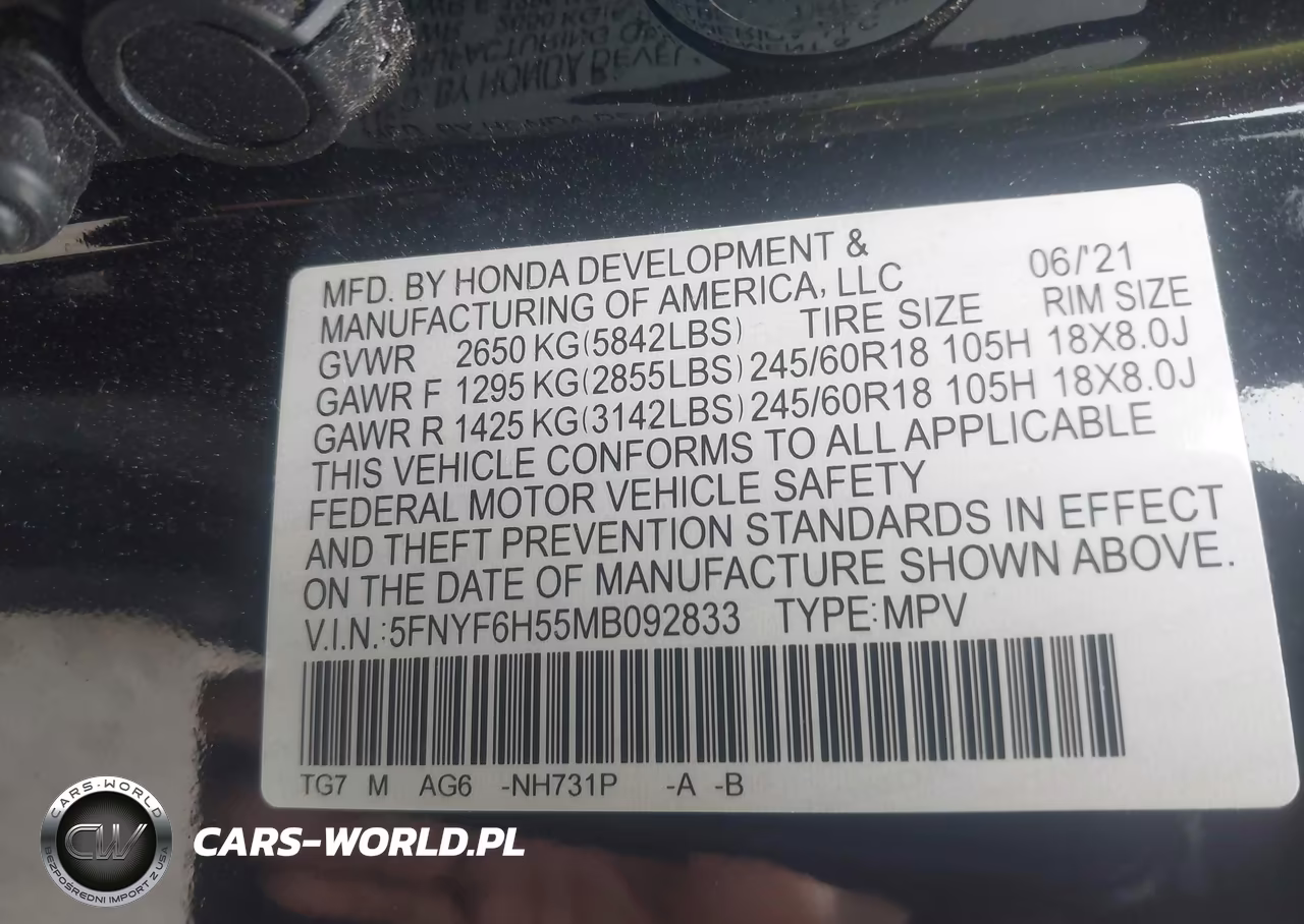 2021 Honda Pilot Awd Ex-L VIN:5FNYF6H55MB092833 - 9