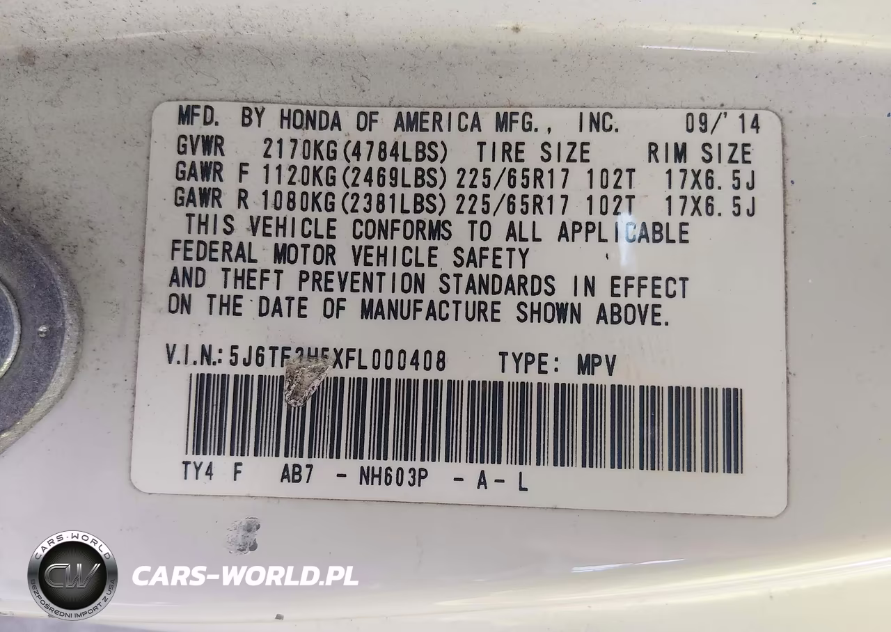 2015 Honda Crosstour Ex-L VIN:5J6TF3H5XFL000408 - 9