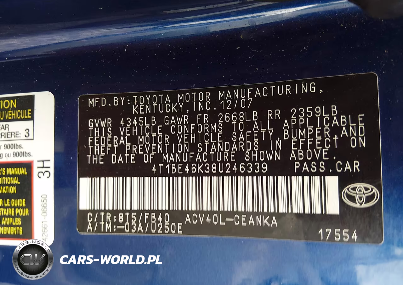 2008 Toyota Camry Le VIN:4T1BE46K38U246339 - 9