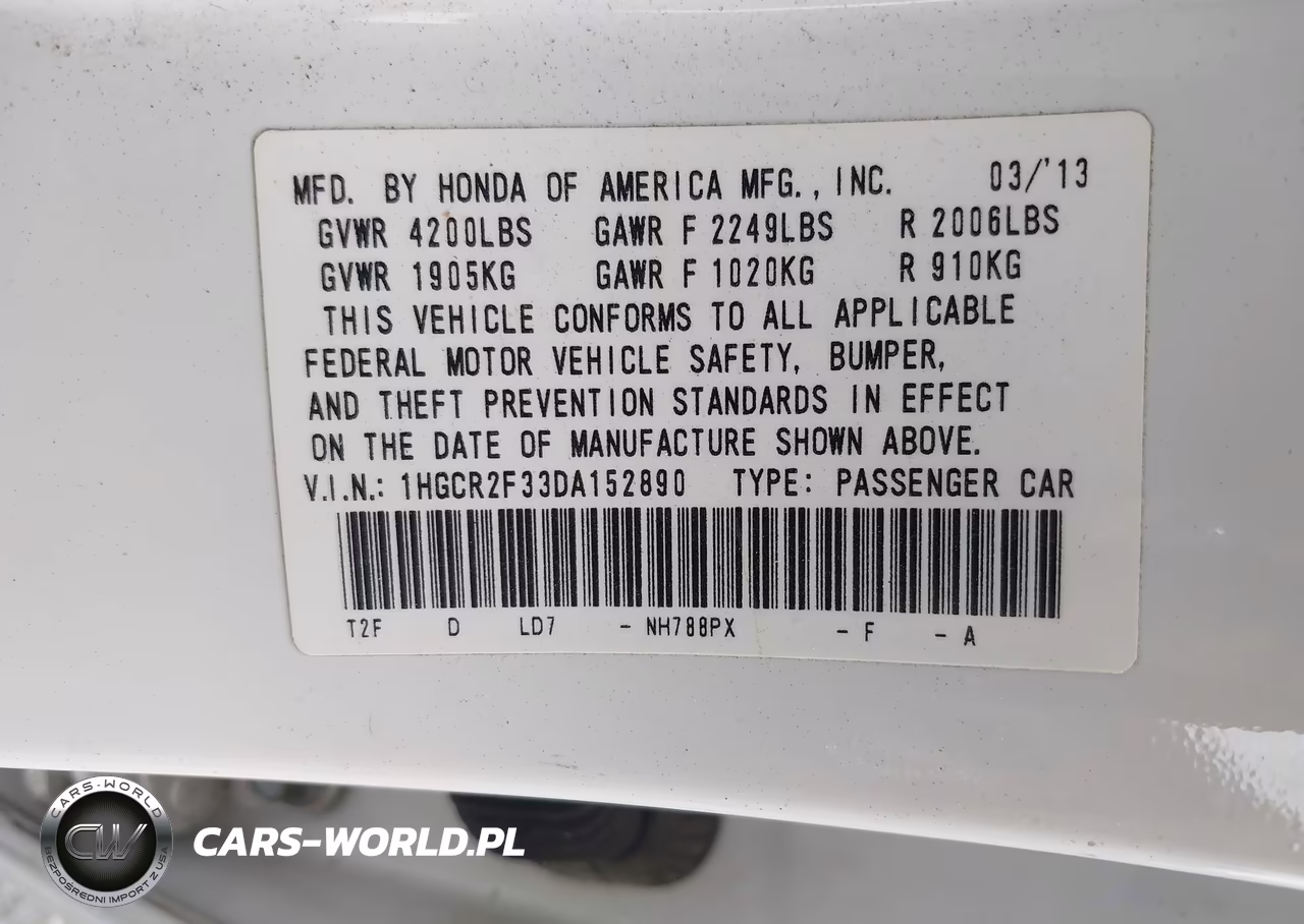 2013 Honda Accord Lx VIN:1HGCR2F33DA152890 - 9