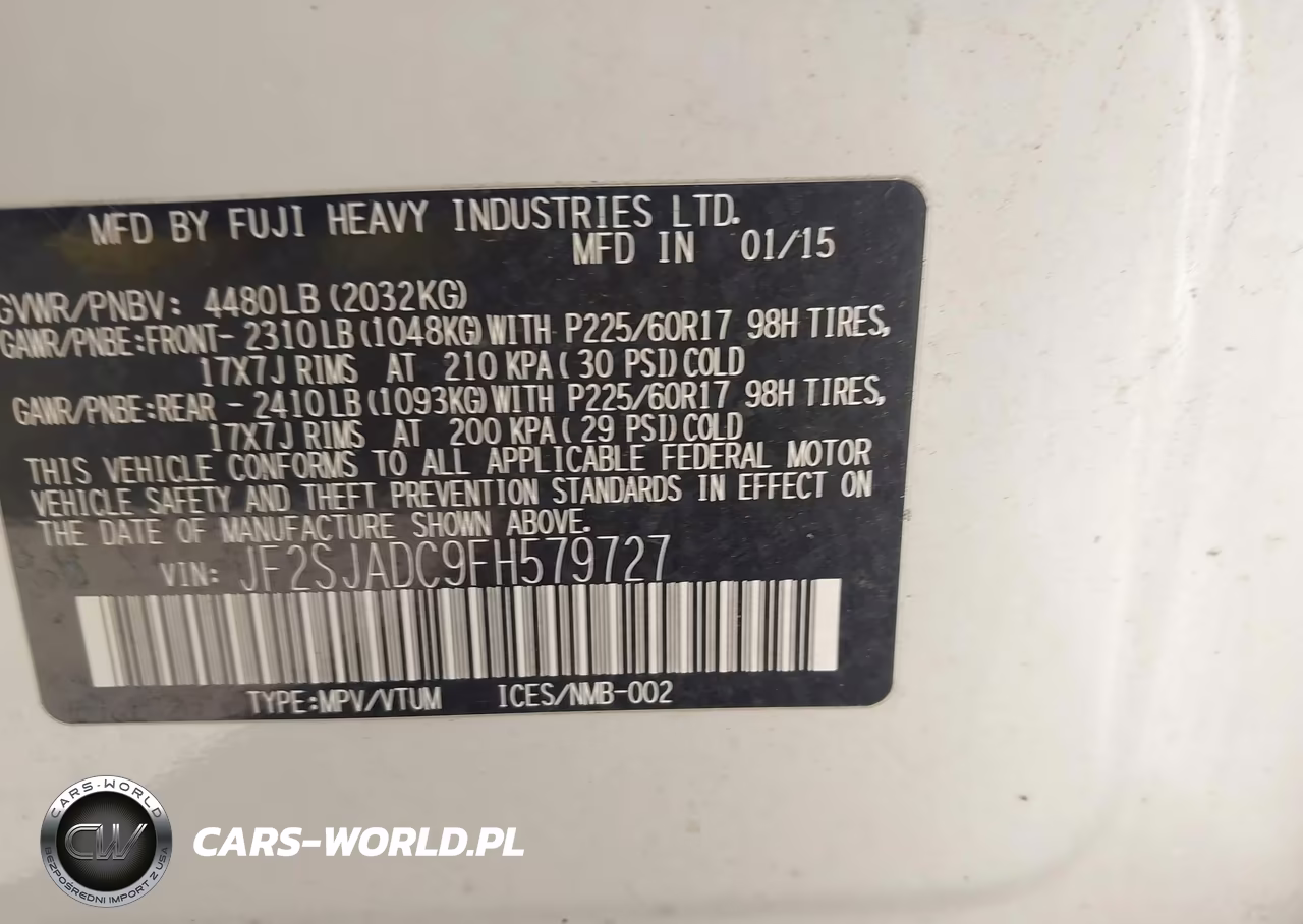 2015 Subaru Forester 2.5I Premium VIN:JF2SJADC9FH579727 - 9