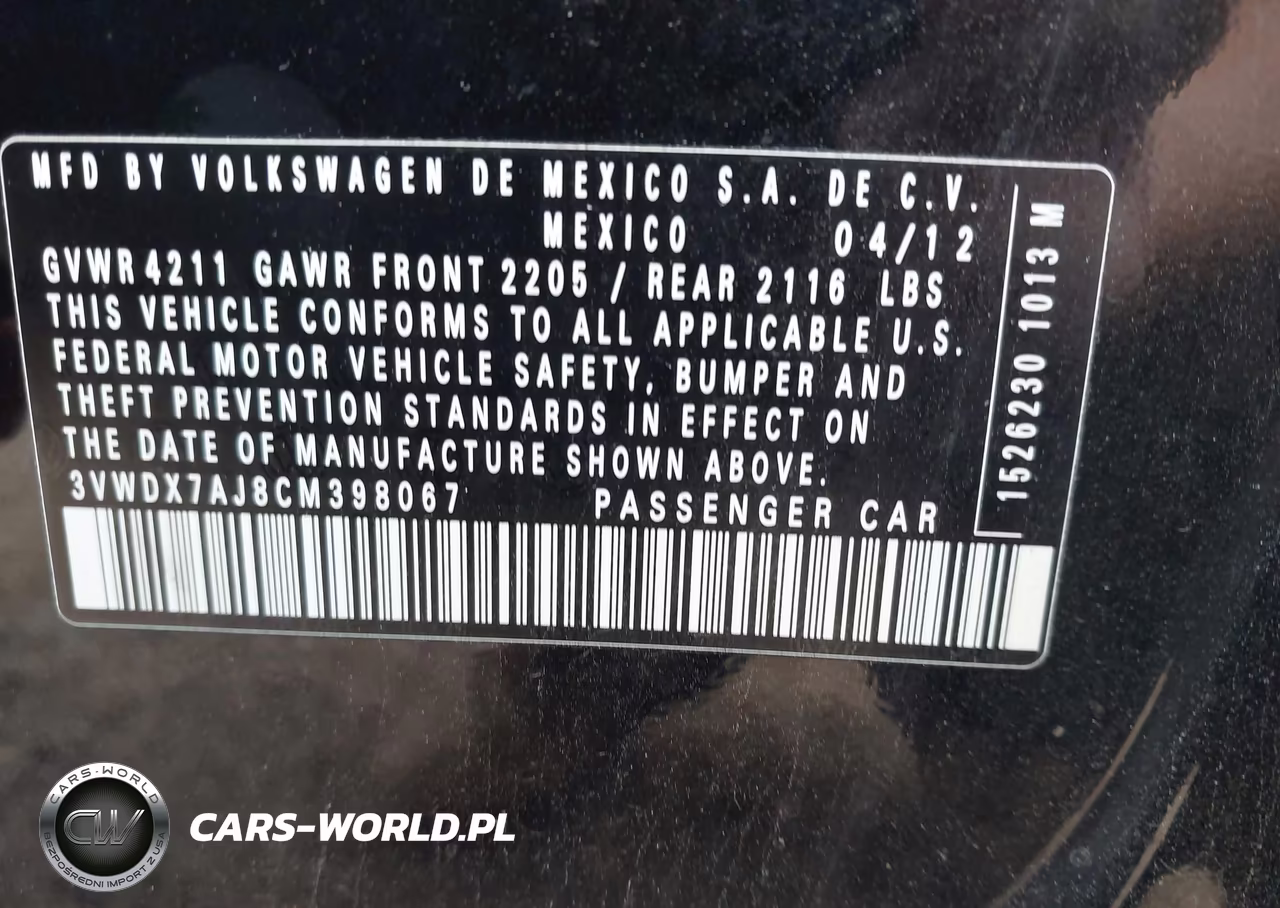 2012 Volkswagen Jetta 2.5L Se VIN:3VWDX7AJ8CM398067 - 9