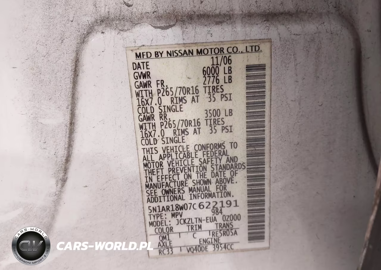 2007 Nissan Pathfinder Se VIN:5N1AR18W07C622191 - 9