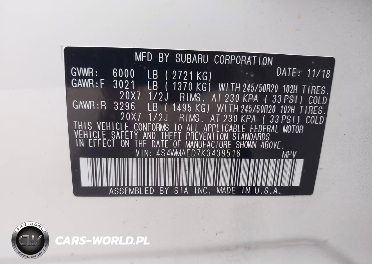 2019 Subaru Ascent Premium VIN:4S4WMAED7K3439516 - 9