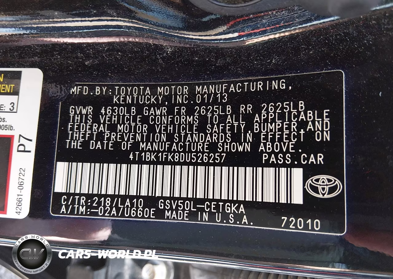 2013 Toyota Camry Xle V6 VIN:4T1BK1FK8DU526257 - 9