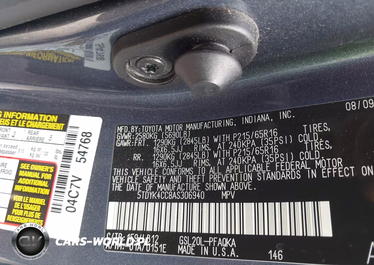 2010 Toyota Sienna Xle VIN:5TDYK4CC8AS306940 - 9