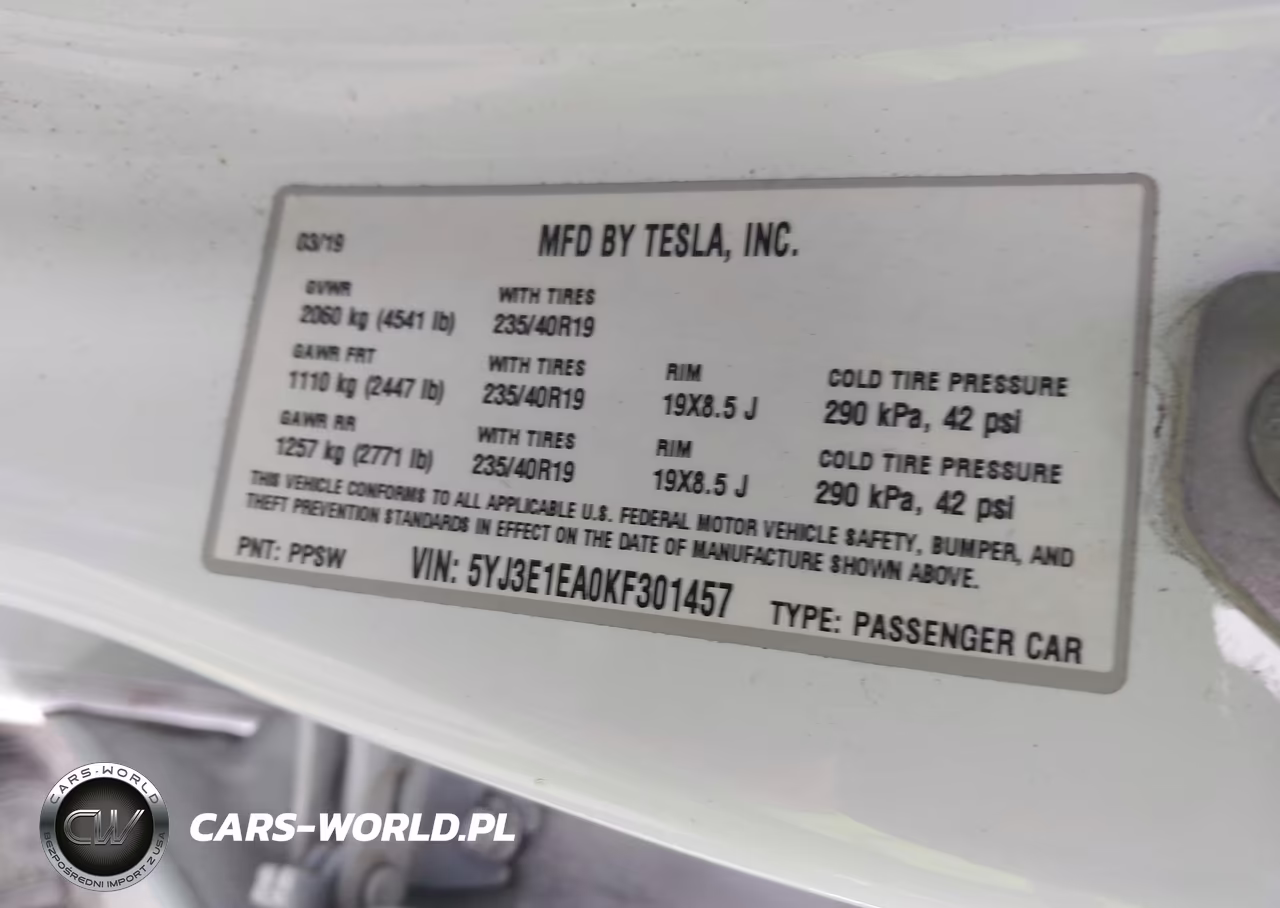2019 Tesla Model 3 Long Range-Mid Range-Standard Range-Standard Range Plus VIN:5YJ3E1EA0KF301457 - 9