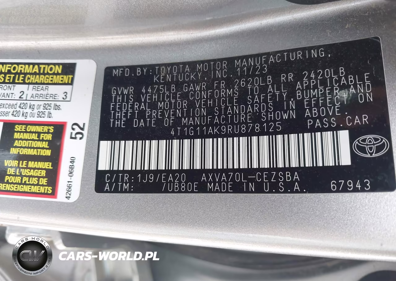 2024 Toyota Camry Se VIN:4T1G11AK9RU878125 - 9