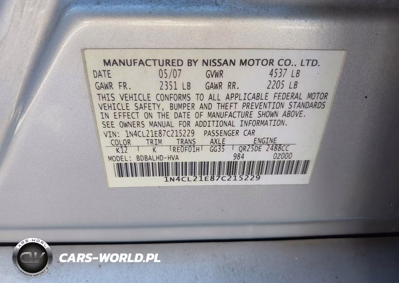 2007 Nissan Altima Hybrid VIN:1N4CL21E87C215229 - 9