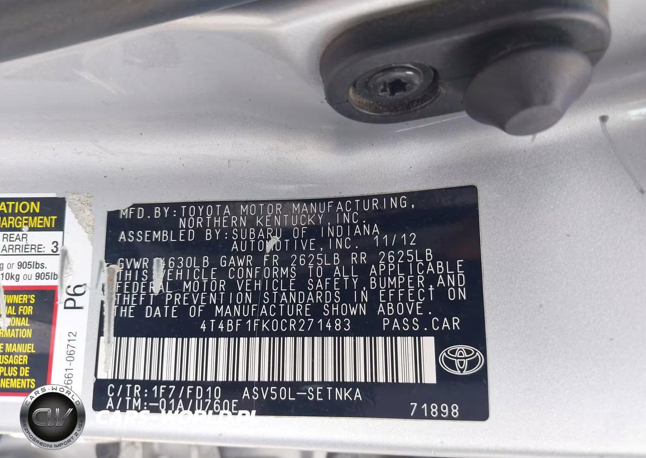 2012 Toyota Camry Le VIN:4T4BF1FK0CR271483 - 9