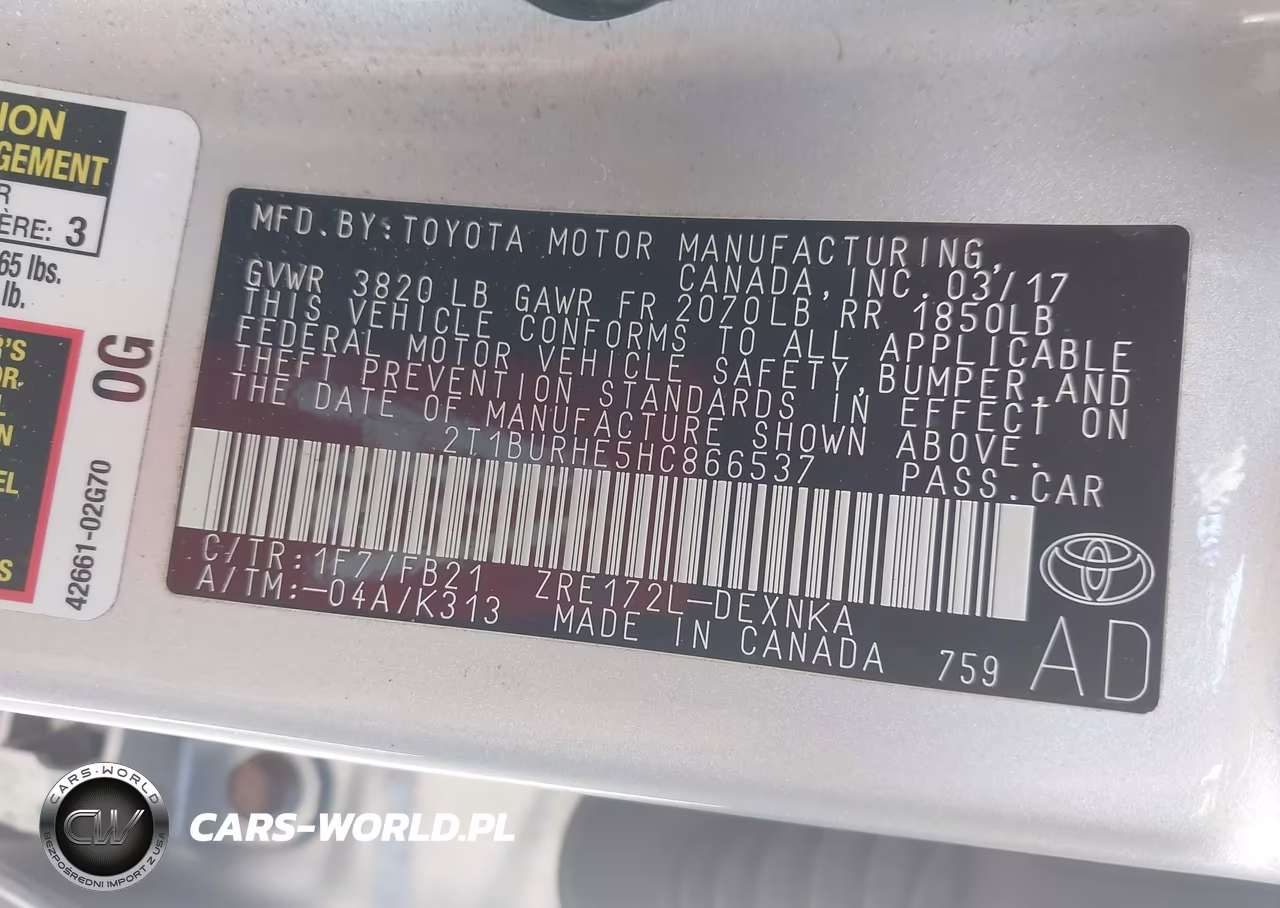 2017 Toyota Corolla Le VIN:2T1BURHE5HC866537 - 9