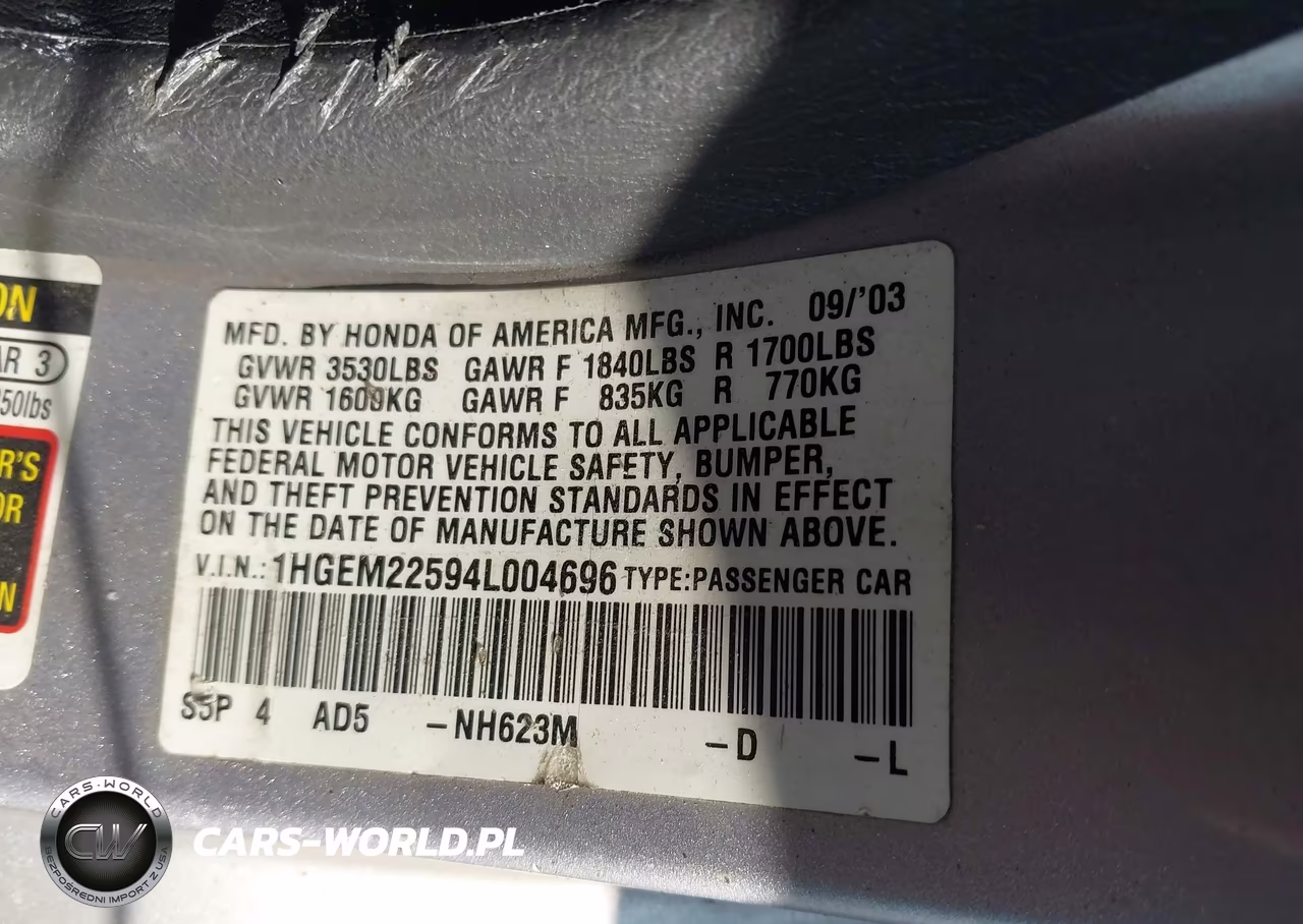 2004 Honda Civic Lx VIN:1HGEM22594L004696 - 9