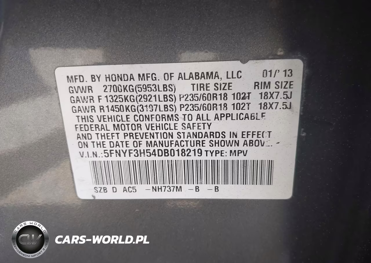 2013 Honda Pilot Ex-L VIN:5FNYF3H54DB018219 - 9