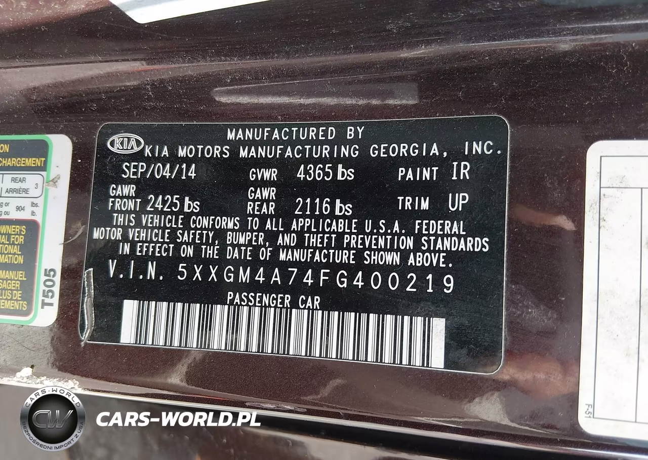 2015 Kia Optima Lx VIN:5XXGM4A74FG400219 - 9