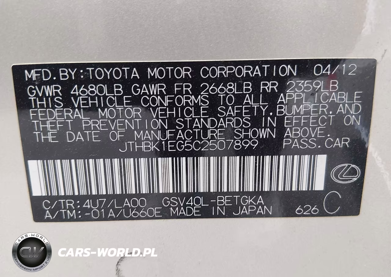 2012 Lexus Es 350 VIN:JTHBK1EG5C2507899 - 9