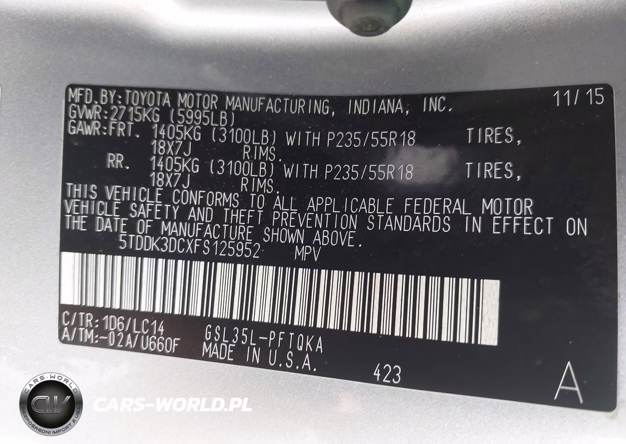 2015 Toyota Sienna Xle Premium 7 Passenger VIN:5TDDK3DCXFS125952 - 9