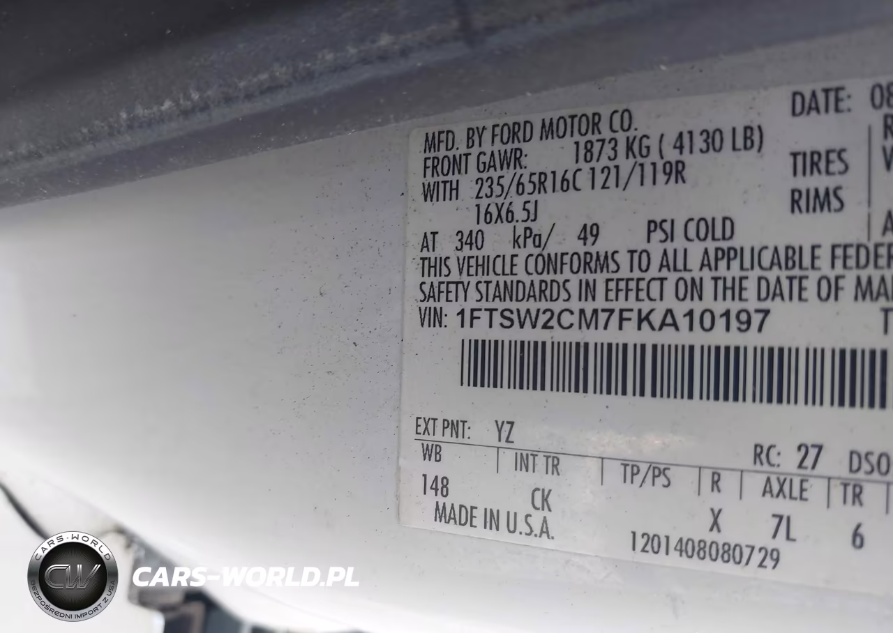 2015 Ford Transit T-350 VIN:1FTSW2CM7FKA10197 - 9