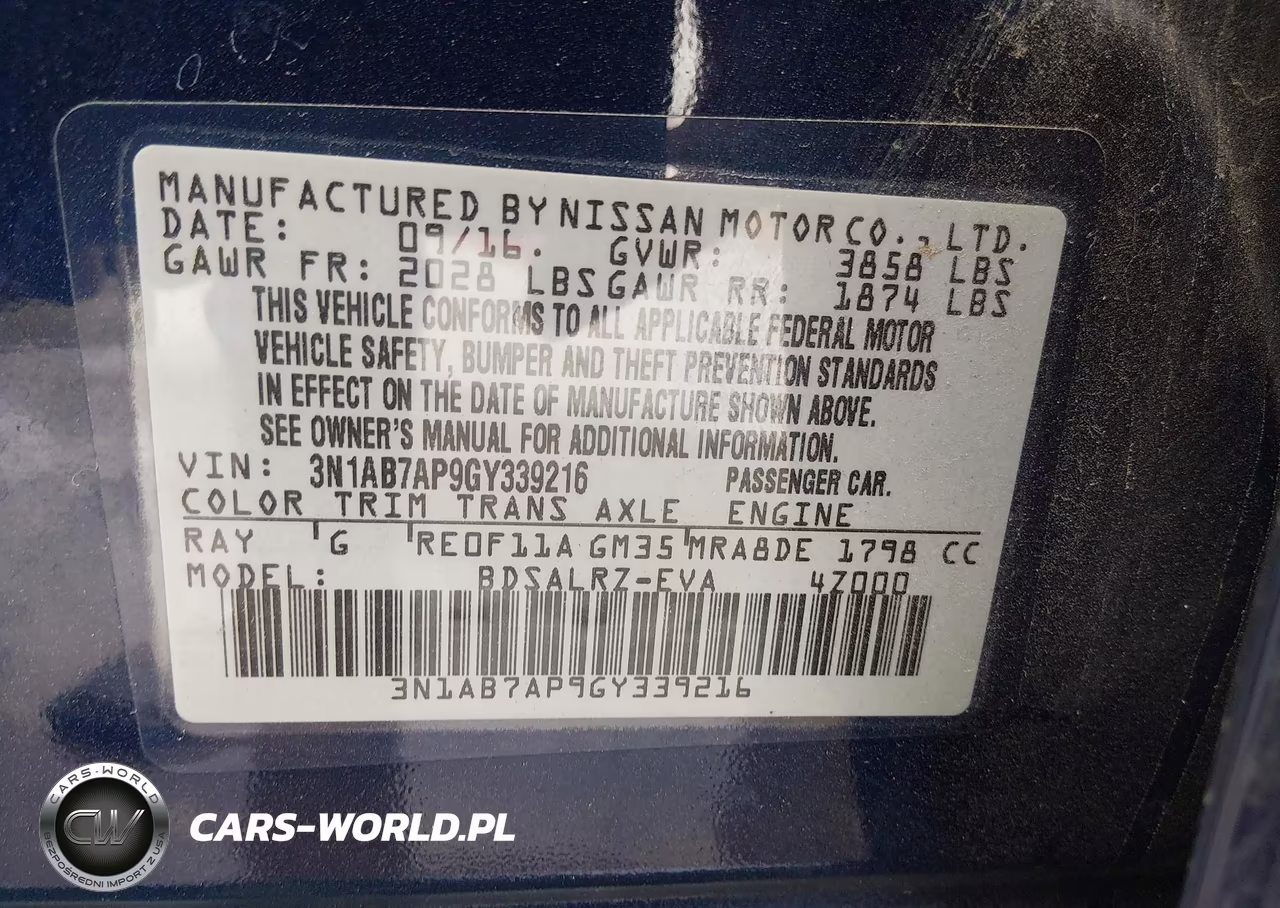 2016 Nissan Sentra Sr VIN:3N1AB7AP9GY339216 - 9